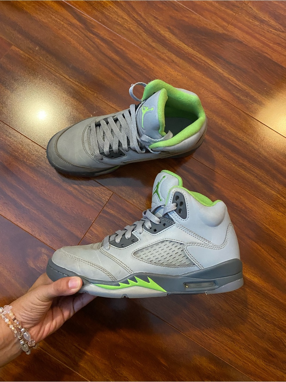 Air Jordan 5 Retro Green Bean High-Top Sneakers in Gray Youth 5.5 Womens 7